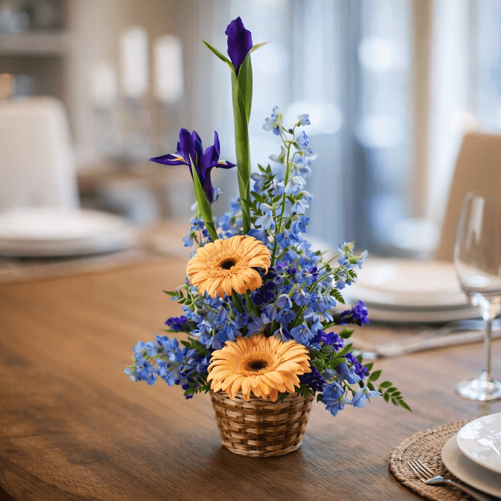 A basket arrangement for a baby boy