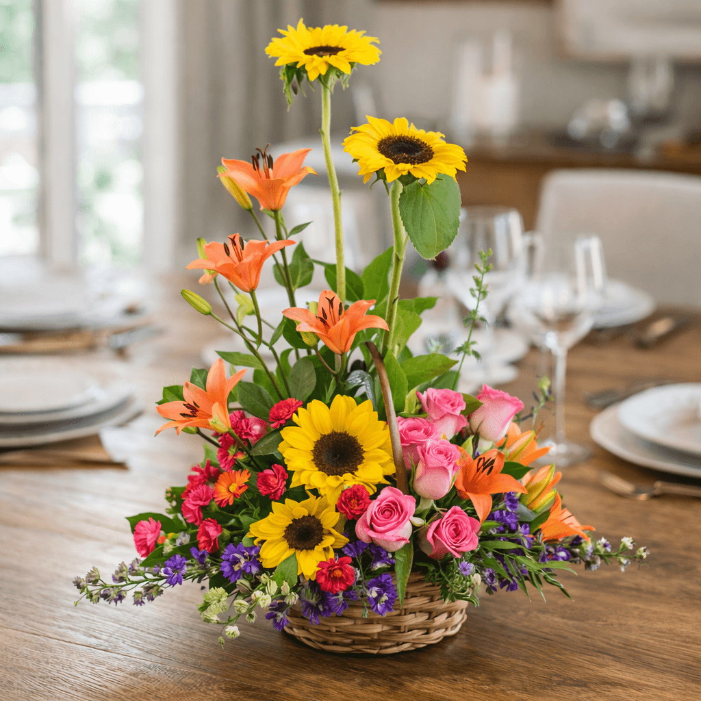 A basket of Mixed Garden Flowers