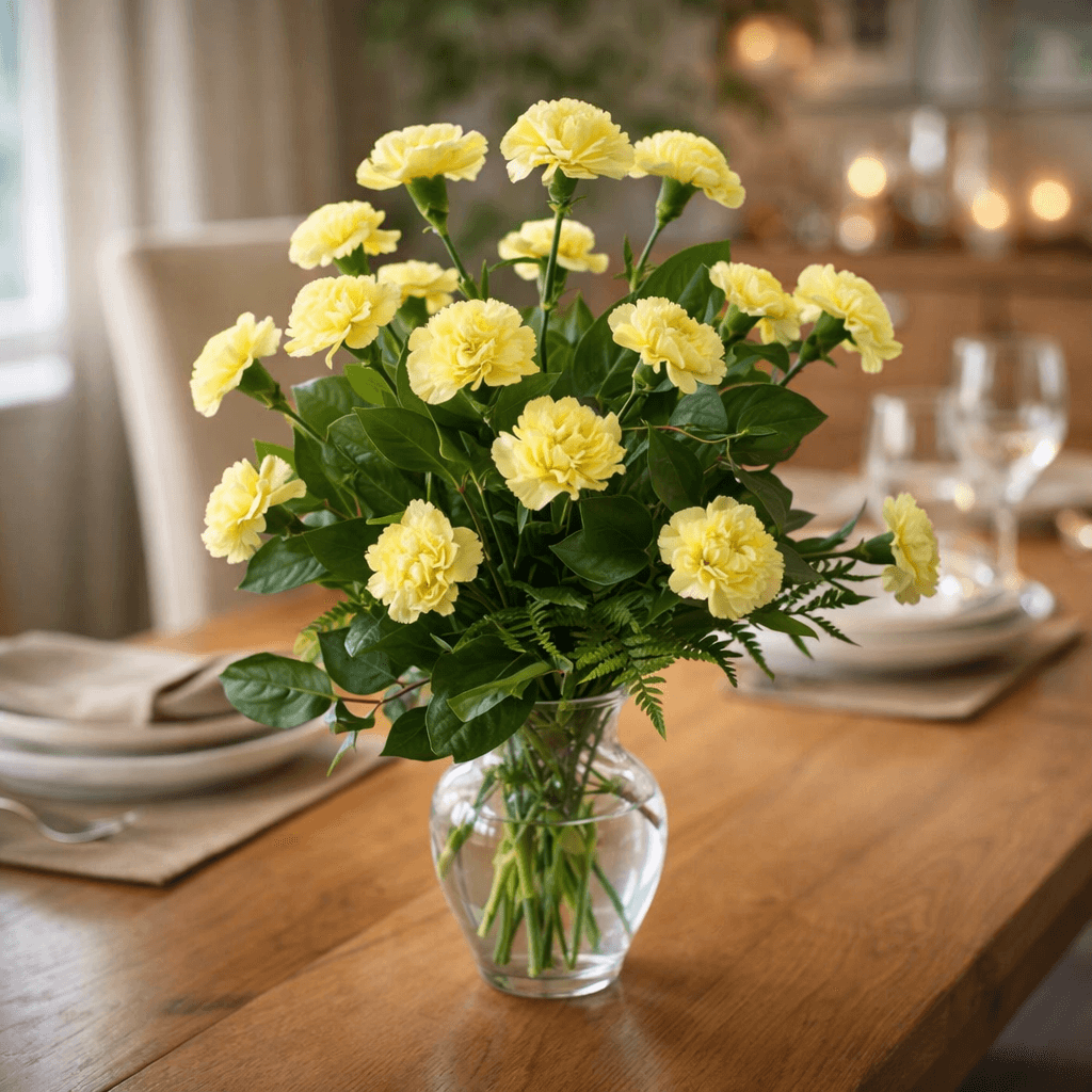 Eighteen carnations in a clear vase