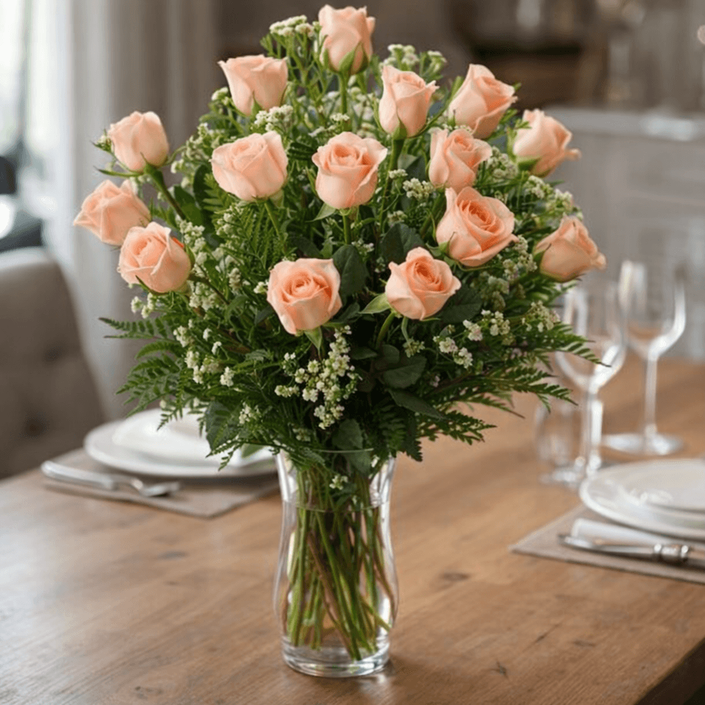Fifteen peach roses